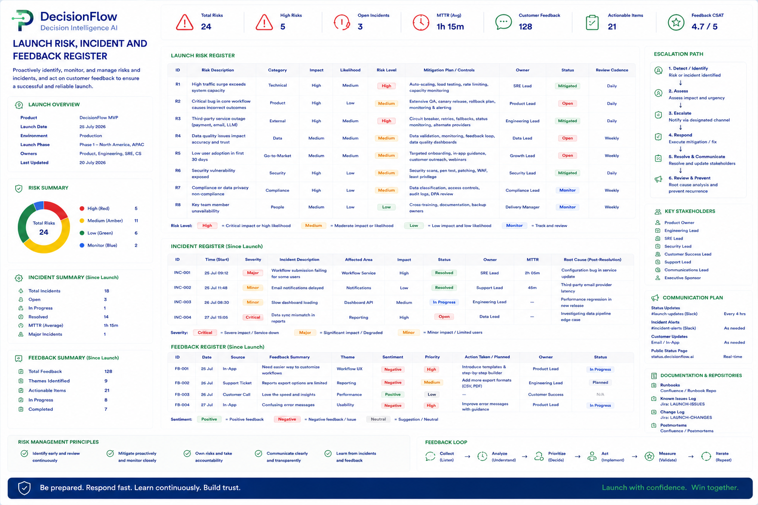 Launch Risk, Incident and Feedback Register preview