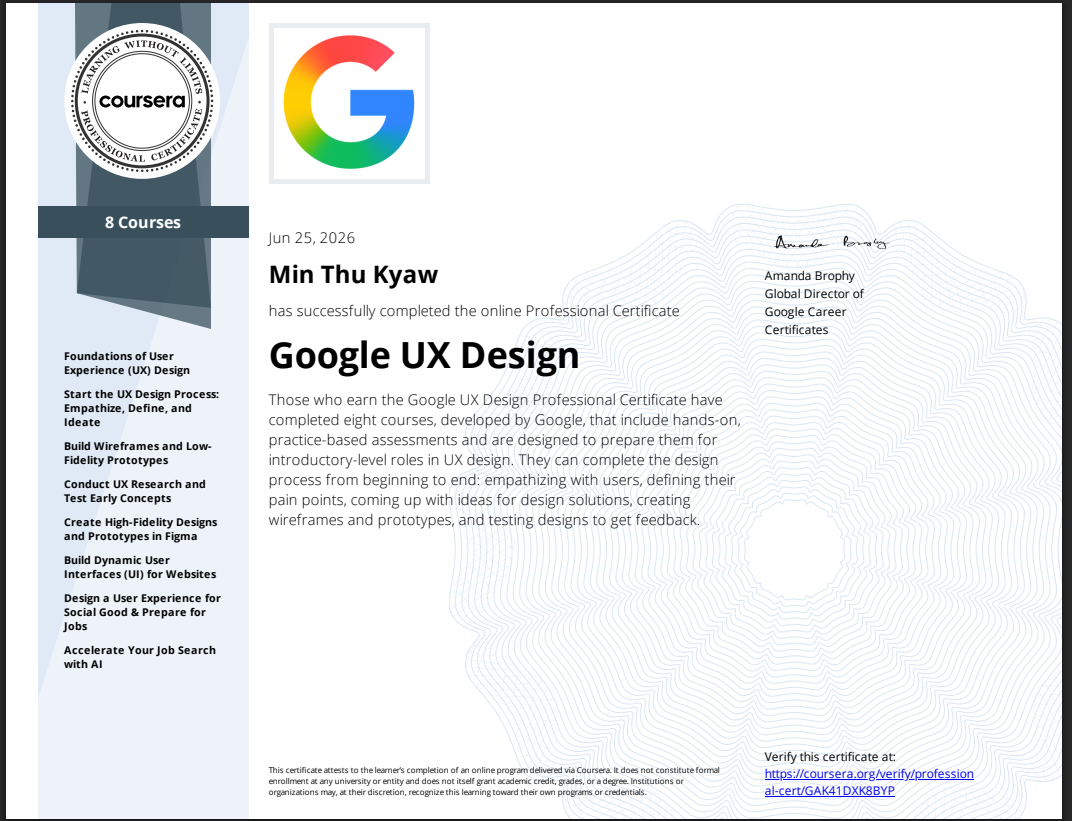Google UX Design Professional Certificate certificate