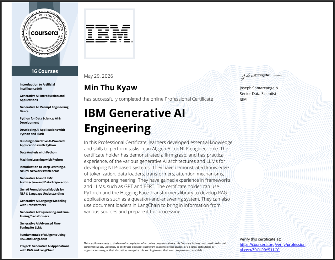 IBM Generative AI Engineering Professional Certificate certificate